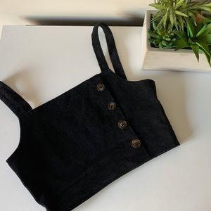 Black Corduroy Button Crop Top